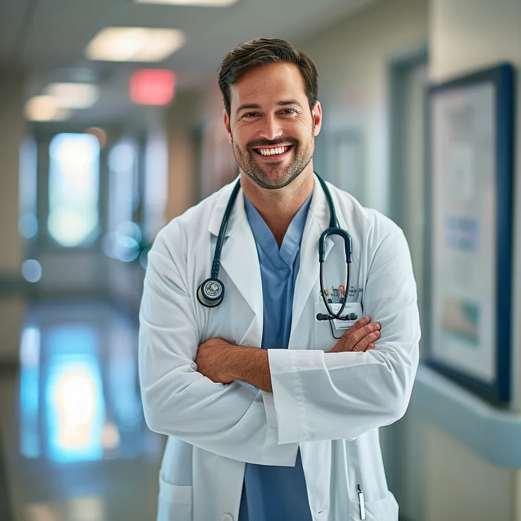 Médico sorrindo representando a consulta com alergista na Clínica Cor, no Catete, Rio de Janeiro
